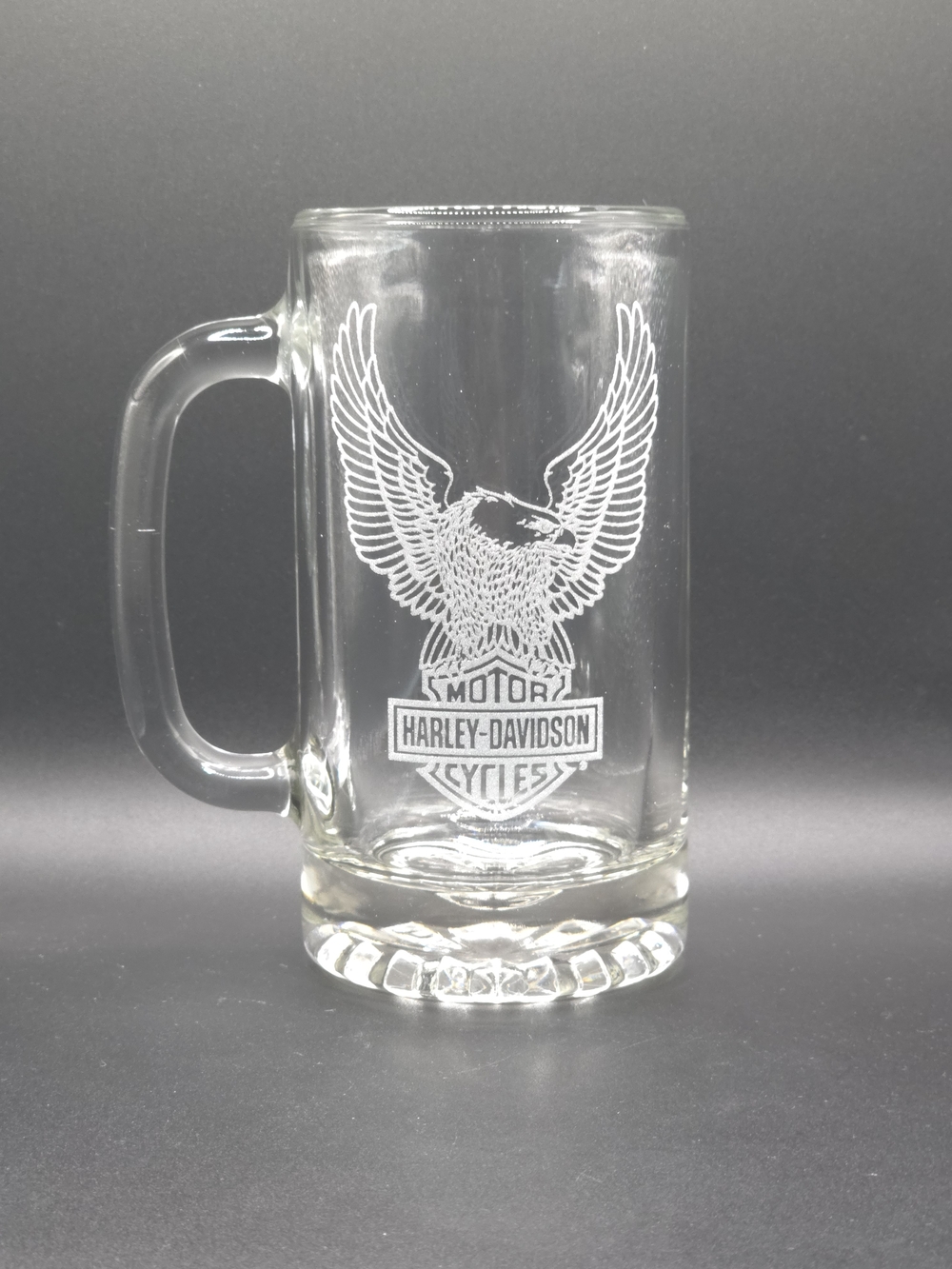 Harley-Davidson Clear Glass Mug with Etched Eagle Logo